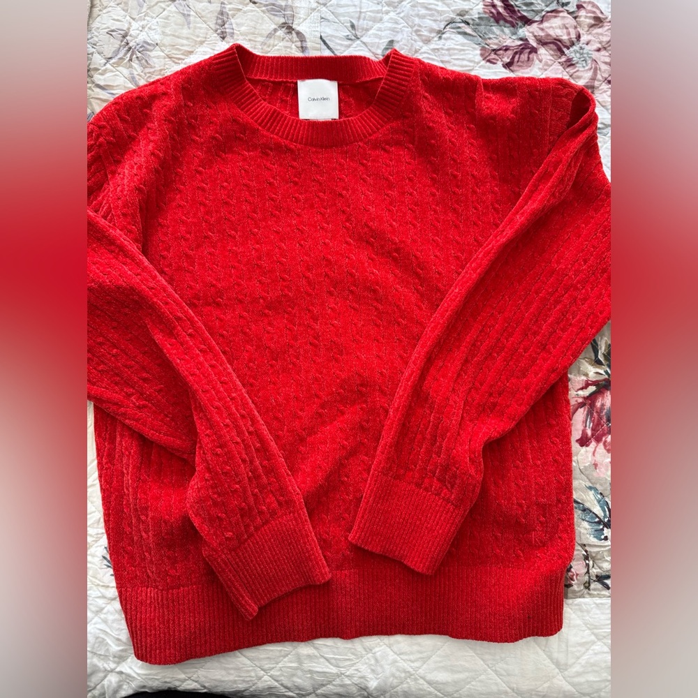 Calvin Klein Bold Red Textured Crew Neck Sweater